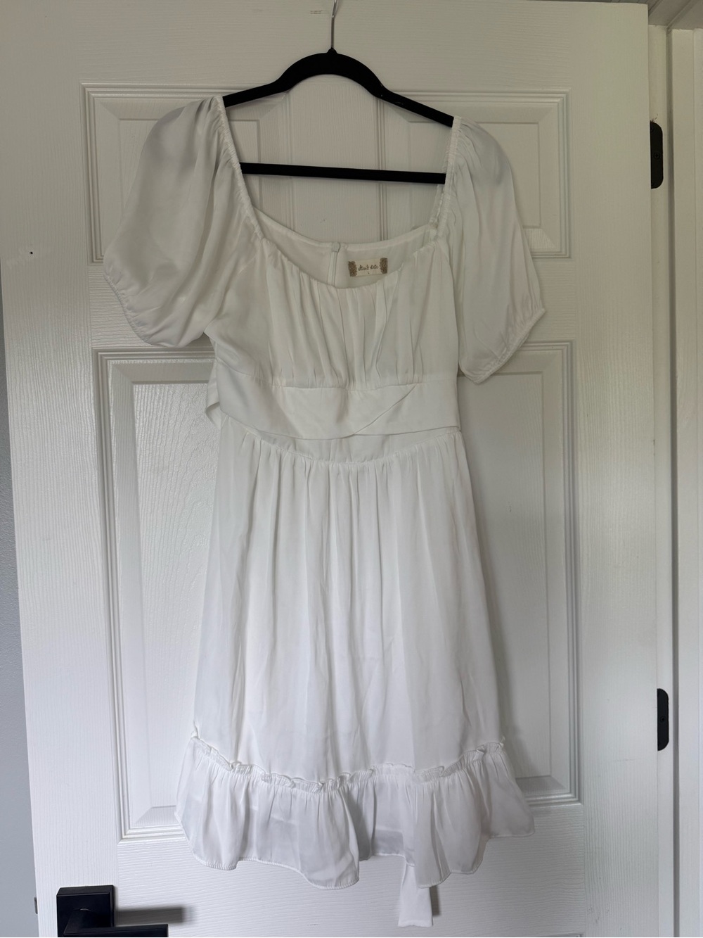Altard State White Puff Sleeve Ruffle Hem Dress